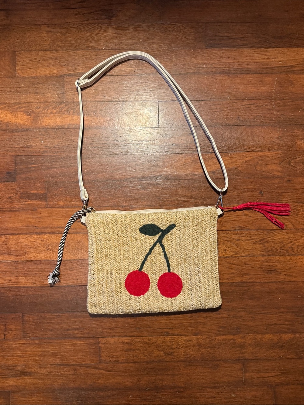 Cherry Raffia Purse